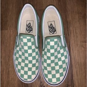 Green Checkered Van Slides *worn twice*